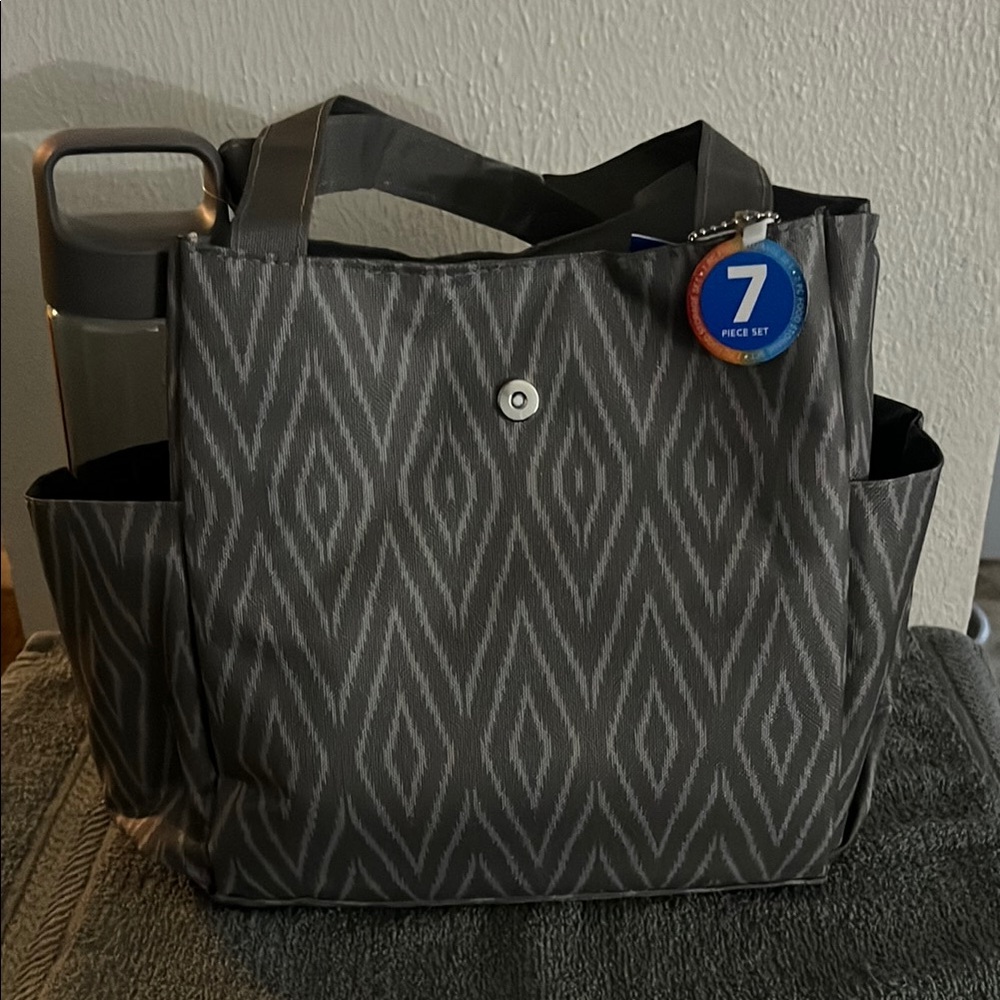 Gray Quilted Travel Bag with Geometric Design